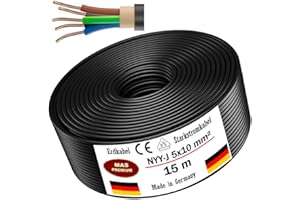 MAS PREMIUM MAS-Premium® NYY-J Cavo elettrico di marca tedesca per la posa in esterni e in terra, matassa cavo di alta tensione standard, prodotto in Germania, 5 x 10 mm², 15 m