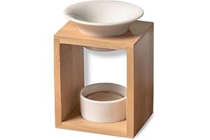 ZEN ARÔME Duftbrenner Arina - Schmelzender Duftwachsbrenner - Diffusor für ätherische Öle und Raumduft - Kerzenhalter für Aromatherapie mit dekorativer Kerze aus Holz und Keramik - Höhe: 12 cm - Zen'Arôme
