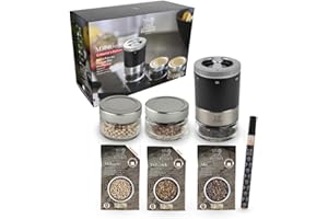 PEUGEOT - Bar À Poivres Maestro - Moulin À Poivre 10cm Réglage u''Select - 3 Poivres Premium, 3 Fioles Vides Interchangeables, Feutre - Fabrication Française - en Bois PEFC & INOX - Coloris Noir Mat