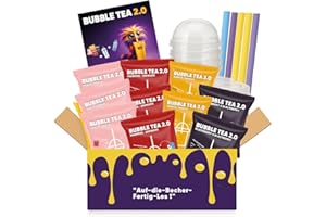 ‎SCHULTZ UND KÖNIG Bubble Tea 2.0 Party Set – 10x Instant Bubble Tea inkl. Becher, Deckel & Strohhalme – Perfekt für jede Feier! (Erdbeere, Pfirsich, Mango, Brombeere)
