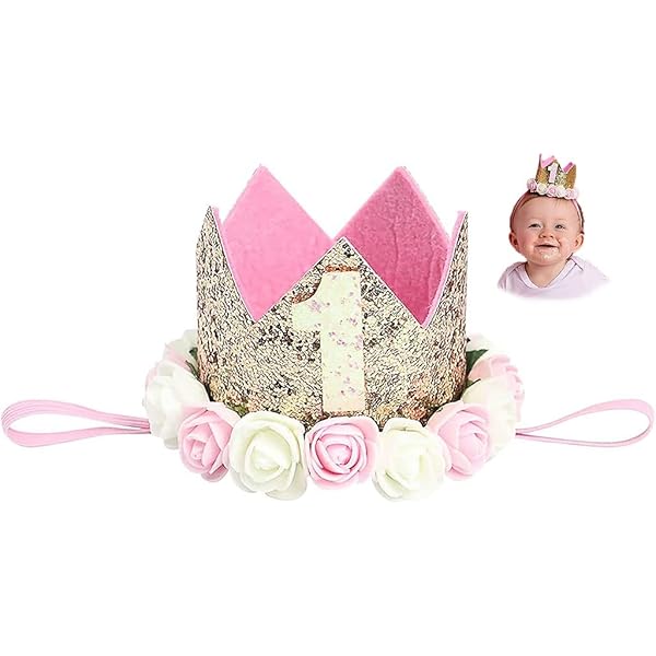 Corona Compleanno 4 Anni Bambina - Tiara Principessa Con Fiori Rosa - Foto 3