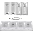 SKEIDO Charger Dock Station + 4 Battery Packs for Nintendo Wii Remote Controller -White