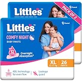 Little's Baby Diapers XL Size (Extra Large) Pants Style | 12-17 kg | 52 Count | Comfy Nights Baby Diaper Pants with Leakage G