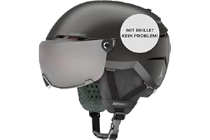 Atomic Savor Visor JR Casque De Ski avec Visière, Noir, Taille S, Enfant Et Adolescent, Absorption Maximale des Chocs, Ventilation Active Aircon, Masque À Miroir Haut De Gamme, 51-55 cm