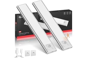 GPATIO Lampe de Placard, 3 Modes Reglette LED Cuisine 3 Couleurs, Lampe d'intérieur Avec détecteur de Mouvement, Pour Cuisine Sous les Meubles, Armoires, Garde-robes (20CM-2 Pièce)