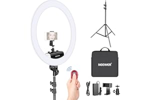 Neewer Ring Light Kit [1,8cm Ultra Fin] Anneau Lumineux 48 cm, 3200-5600K, Lumière Anneau à Intensité Réglable avec Pied, Porte-Smartphone, Monture Sabot pour Photo Studio Maquillage Vidéo