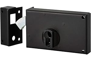 THIRARD - Boitier de Serrure Horizontale en Applique Double Entrée à Crochet pour Portail - Gauche - Axe 60 mm - 140 x 83 mm - Noir - Coffre et Gâche Acier Cambré - Mécanisme à 2 Tours