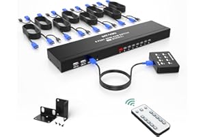 KVM Switch HDMI 8 Ports, MT-VIKI 4K@30Hz Rackmount Console 8 computers 1 monitor + IR Remote Control + 8 pack KVM Cables + Desktop Selector +Rack Ears + Auto Scan