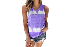 SDERG Bleached T Shirt Womens Plus Size Daily Summer Spring Summer Casual Round Neck Sleeveless Tie Dye Print Patchwork Crew Neck Tanks Tops(S 5XL) Long Sleeve Tops for Women
