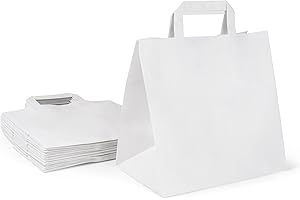 Inoverse 250 Borse in Carta Kraft con Manici, 26+17x25 cm Sacchetti Regalo, Shopper Piccoli Bianco, Busta di Carta Ecologica per Regali o Commercio