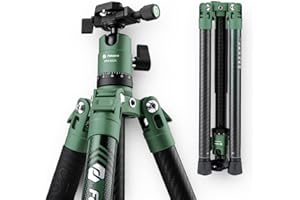 Fotopro 60 Inch Carbon Fibre Travel Camera Tripod with 360 Ball Head 1/4 Quick Release Plate Lightweight Professional Tripod for DSLR SLR Mirrorless Camera Fold Size 14.2 Inch Max Loads 10kg Green