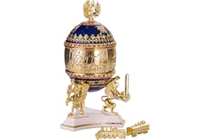 DANILA-SOUVENIRS Transyberyjska kolejka Fabergé styl jajko / szkatułka na biżuterię 12,5 cm niebieska