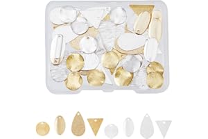 SUPERFINDINGS 64 Pcs 4 Styles Laiton Pendentifs Charms Réel 24K Plaqué Or Laiton Blanc Charmes Triangle Ovale Carré Ventilateur Blanc Estampage Tag Pendentifs avec Motif Texturé pour DIY Artisanat