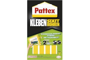 Pattex Kleben statt Bohren Klebe-Strips, starkes doppelseitiges Klebeband, ablösbare Klebestreifen, Kleber sichert Objekte dauerhaft ohne Bohren, 10 Streifen je 20 x 40mm