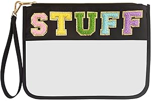 YOOLHAMY Bolsa de Aseo Mujer Viaje Nylon Neceser Maquillaje Organizador con Chenille Patch Letter Grande Bolsa Transparente Avion Impermeable para Mujeres Niñas Adolescentes Niños