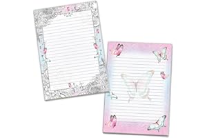 ‎LIMONIA 2 Motiv Schreibblöcke Briefpapier liniert für Mädchen Kinder Schule Schmetterlinge Blumen (1 Block bunt und 1 Block zum Ausmalen A5 mit je 25 Blättern)