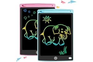AUZMAI 2PCS Tablette d'écriture LCD 8.5 Pouces Tableau de Griffonnage Coloré Effaçable, Tablette Dessin éducatif Apprentissage Cadeau d'anniversaire Bleu + Rose