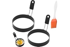 YIJIANLIANGBAI 2 Pcs Silicone Egg Rings for Frying Molds Easy Fried Egg Ring Pan Circles Moulds for Fried Eggs Circle Stainless Crumpet Rings Non Stick Shaper Breakfast Household Kitchen Cooking Tool Omelette(Black)
