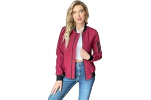 YUNCLOS Veste Bomber Légère Femme Jacket Court Poches Blouson Vintage Motard Zippée