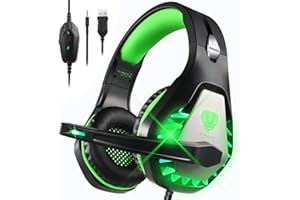DIWUER Gaming Headset for Nintendo Switch, PS4, Xbox One with Noise Cancelling Mic, Soft Earmuffs Surround Sound Over Ear Headphones with LED Light for PC, Mac, Laptop (Green)