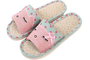 AioTio Pareja de Lino Zapatillas de casa de Estilo japonés niño Divertido Zapatillas de Dibujos Animados Transpirable Antideslizante luz de Fondo Regalo con Amor