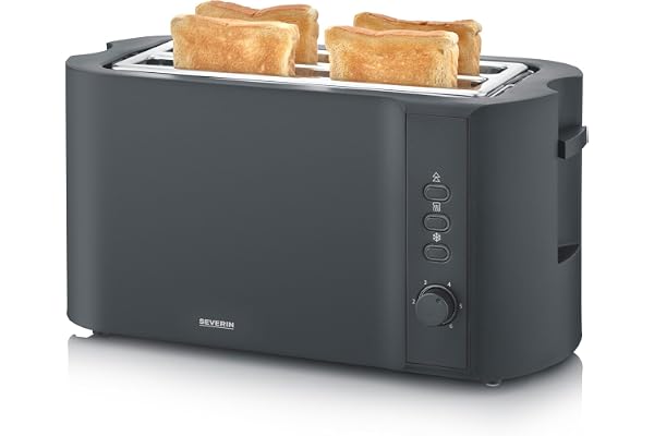 SEVERIN brödrost med långa fack, 4 skivor med integrerad brödkorg, 2 långa rostningsfack, olika uppvärmningsnivåer, 1 400 W, matt svart, AT 2591