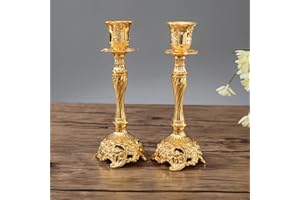 Sziqiqi Juego de 2 Candelabros de Metal Portavelas Oro para Comedor Mesa de Centro de Mesa Boda Decoración, Candelabros Adornados para Velas Shabat Taper, Oro
