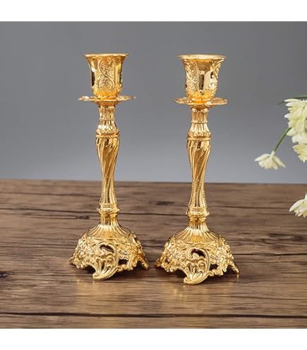 6 Portacandele Metallici Oro | Altezze 22.3/27.2/32.1 Cm | Per Candele Coniche 2.2 Cm | Matrimoni E Cene - Foto 4