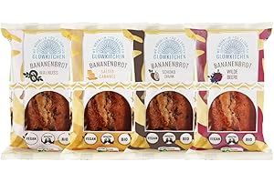 GLOWKITCHEN WE NOURISH YOU FLOURISH Glowkitchen Bananenbrot -frisch, vegan&bio für bewussten Genuss, mit Vollkornmehl&30% Frucht (gemischtes Bundle) mit weniger Zucker & langer Haltbarkeit