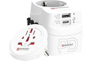SKROSS - Pro Light USB AC30PD - World - Adaptateur de Voyage Universel 3 pôles pour Le Monde avec Chargeur USB