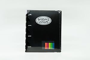 OCEAN'S WAVE Oceans Wave - Carpetablock A4 con 4 Anillas - Archivador Escolar con Cierre de Goma - Incluye 80 Hojas, Sobre Portadocumentos, Estuche - Carpeta con Fundas de Plástico y Separadores - Negro