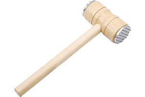 HAADI Meat Tenderizer Hammer Wooden Steak Double Sided Stainless Steel Teeth Mallet Kitchen Tool Heavy Duty Sturdy Comfortable Grip & Durable for Tenderize Meat, Beaf, Chicken & Fish