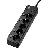 Akım Korumalı 5'li Priz, Topraklı Grup Priz, &Ccedil;oklu Priz, 20W PD Hızlı Şarj, 2 USB + 2 Type-C Girişli, Bireysel Anahtarlı, 2 M
