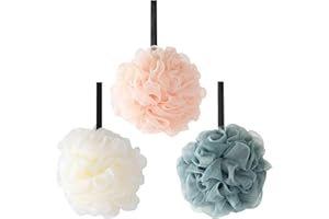 FANWINKJ Lot de 3 éponges de bain exfoliantes en maille fine, pour homme et femme, éponge douce avec cordon solide, pouf de douche moussant à séchage rapide
