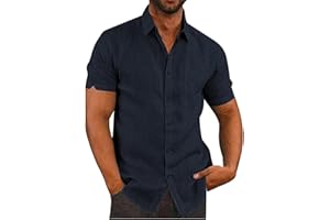 Friptspyg Mens Shirts Short Sleeve Linen Button Down Beach Causual Shirts for Men with Pocket