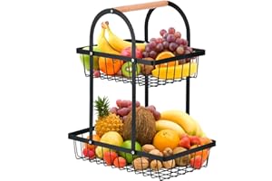 DODUOS Portafrutta a Ripiani, Cesto Portafrutta a 2 Livelli, Porta Frutta a Piani, Nero Portafruttas a Ripiani Moderno, Portaoggetti Staccabile per Verdure, Portafruttas