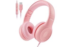KONNAO Upgrade USB Typ C Kinder-Kopfhörer, kabelgebundene Kopfhörer für Kinder mit Mikrofon für Jungen und Mädchen, einstellbare Lautstärke von 85 dB/94 dB (Rosa)