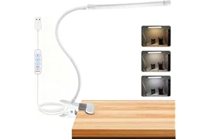 Akynite USB Lampe de Bureau avec Pince, 3 Couleurs et 10 Intensité, Dimmable Lampe de Lecture au Lit, Flexible LED Lampe col de Cygne, Clip Lampe Manucure de Table, Blanche