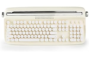 ‎YUNZII YUNZII ACTTO B503 Kabellose Schreibmaschinen-Tastatur, Retro Bluetooth ästhetische Tastatur mit integriertem Ständer für Multi-Device (B503, Elfenbeinbutter)