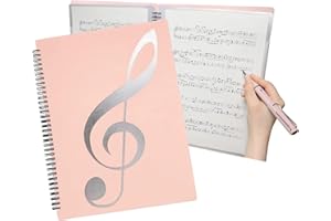 WHENZOO A4 Sheet Music Folder, A4 Music Folder Sheet MusicHolder Allow Annotations, Eliminate Glare 60 Pages Spiral Sheet Music Binder Student Drawing FolderStorage for MusicalScore Painting Photo - Pink