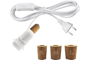 LQUNFYL Kit Lampe Bouteille, Douille E14 avec Cable et interrupteur 2.4M, Adaptateur Bouteille pour Douille de Lampe, Inclus 3 Bouchons Souples, Douille Ampoule pour Bouteille, Pour DIY Abat Jour, Blanc