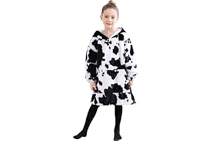 SOFTAN Wearable Blanket Hoodie für Kinder Kleinkinder, Super gemütlich warm und weich mit Kapuze Decke Sweatshirt mit großer Tasche, Kuh Druck Kunstpelz niedlichen Hoodies für Kinder 2-6 Jahre alt Geschenke