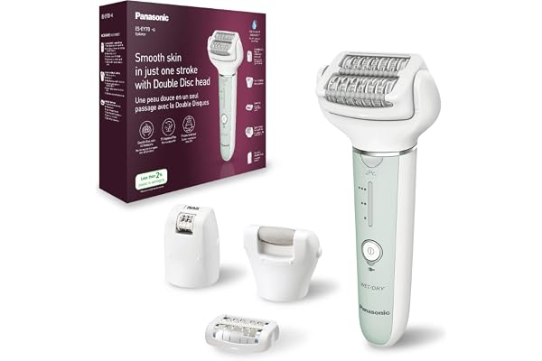Panasonic ES-EY70-G503 Épilateur Wet et Dry, Double Disque 60 Pinces, Tête Flexible Pivotante 90°, 3 Vitesses et LED, 30 Minutes d'Autonomie, sans Fil, Épilateur, Tête de Soin des Pieds, Vert