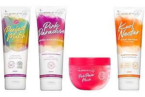 Les Secrets De Loly – Rituel de soin pour cheveux texturés – Shampooing Perfect Match – Après-shampooing Pink Paradise – Masque Pink Power Mask – Leave-in Kurl Nectar – 3x250ml + 1x300ml