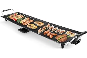 KOMFOTTEU Plancha Eléctrica 1800W, Parrilla de Mesa Teppanyaki, Parrilla de Asar con Revestimiento Antiadherente, Barbacoa Eléctrica para 8 Personas, Temperatura Ajustable, 90 x 23 cm