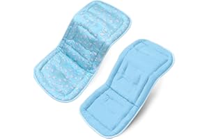 OVELIN Universal Pushchair Pram Liner Cotton Baby Pushchair Seat Liners Double-Sided Use Baby Stroller Cushion Pad for Toddler Infant 78x34cm (Blue Rabbits)