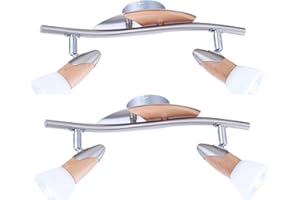 2er Set 2flammige Deckenleuchte / Deckenstrahler LORD mit Holz, Schirme satiniert, Globo Lighting