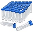 BITEFU 50pz Provetta Centrifuga 50ml Tubi Centrifughe Laboratorio Provette Plastica Trasparente con Tappo Blu Contrassegni Gr