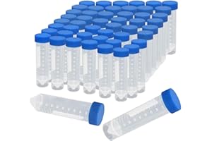 BITEFU 50pz Provetta Centrifuga 50ml Tubi Centrifughe Laboratorio Provette Plastica Trasparente con Tappo Blu Contrassegni Graduati Fiala Tubo Provette