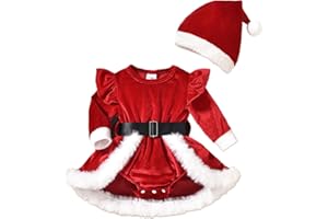 Dazzerake Abito Natale Babbo da Bambina Costume Natalizio Completo Vestito Outwear Dress in Pile Polare Caldo Rosso Natale Neonata Festival Abbigliamento